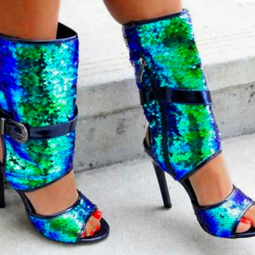 Cape Robbin Mermaid Sequin Stiletto Heel Booties